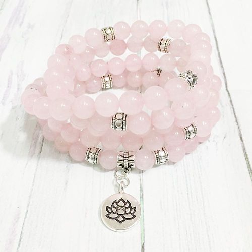 Bracelet Mala En Cristal Rose Naturel Sn1384 108, Bijoux De Yoga Lotus Pour Femmes De Haute Qualité, Ouvrant Le C¿Ur Chakra