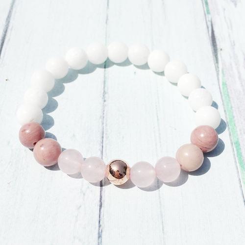 Bracelet De Guérison En Rhodonite De 8mm, Perle De Coquille Blanche, Quartz Rose, Bijoux Spirituel D'équilibre De Yoga Pour Femmes