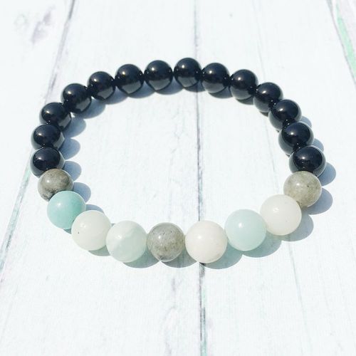 Bracelet Mala En Labradorite Pour Femmes, 8mm, Amazonite Naturelle, Tourmaline Noire, Équilibre Négatif, Bijoux D'énergie, Mg0380