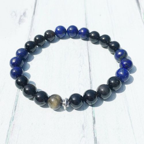Bracelet En Obsidienne Dorée Pour Hommes, Bijou Énergétique De 8mm, De Haute Qualité, En Lapis Lazuli, Pour Protection Contre Les Attaques