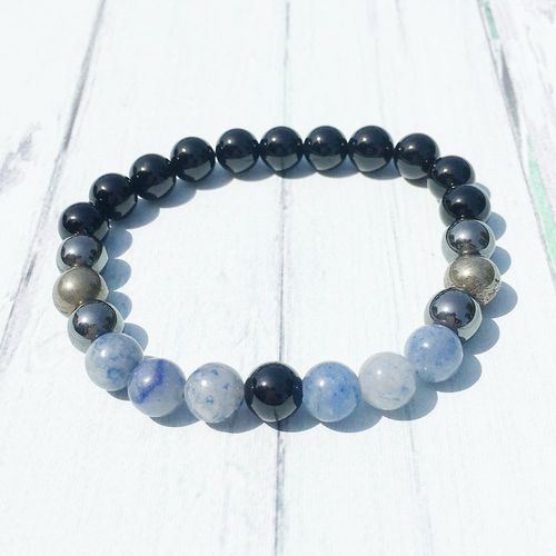 Bracelet En Onyx Noir Pour Hommes, 8mm, Bleu Naturel, Aventurine, Énergie Négative, Bracelet De Puissance En Hématite Et Pyrite