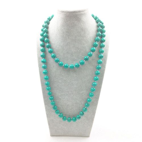 Collier De Perles En Pierre Naturelle, Long De 42 Pouces, 10mm, Lignes Noires, Tuquoise Vert, St0122