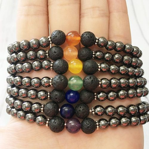 Bracelet Hématite 7 Chakra Pour Femmes, Pierre De Lave Naturelle, Protection De L'énergie, Vente En Gros, 6mm, Mg0484