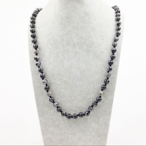 Collier Long En Labradorite Noire Pour Femmes, 38 '', Vintage, Boho, À La Mode, 8mm, St0291