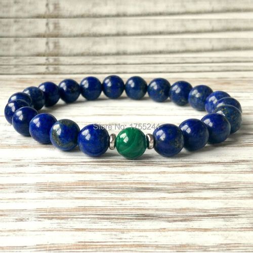 Bracelet En Lapis Lazuli Et Malachite Pour Hommes, Perles De Yoga Chakra, Anti Stress Et Anti Anxiété, Sn1045