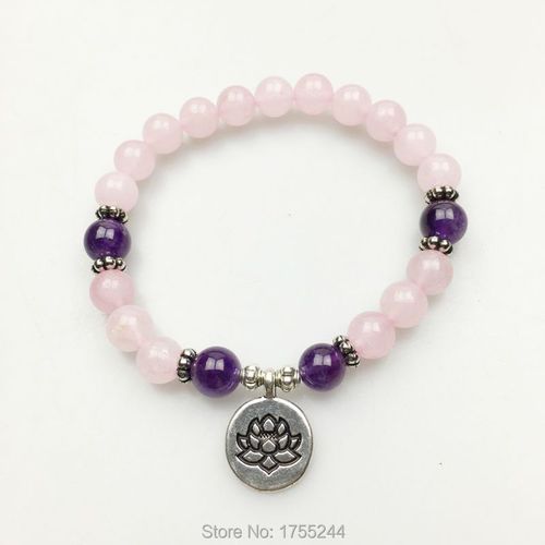 Bracelet Lotus Plaqué Argent Pour Filles, Nouveau Design, Bijoux De Yoga, Pierre Rose, Guérison, Sn1139