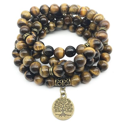 Bracelet De Créateur Sn1354 Pour Femmes, Collier En Pierre D'oeil De Tigre Naturelle De 8mm, Nouveauté Mala Arbre De Vie Yoga, 108