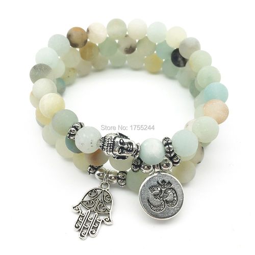 Bracelet Tête De Bouddha Sn1282 2018, Ensemble De Bracelets, Amazonite Mate, Ohm, Hamsa, Bijoux En Pierre Naturelle De Haute Qualité