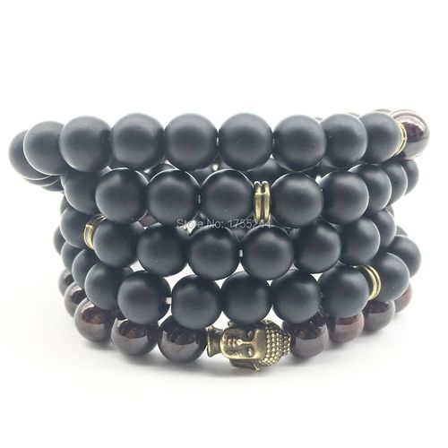 Bracelet Enroulé En Onyx Noir Mat, Mode Yoga, 4 Bracelets De Haute Qualité, Équilibre, Guérison, 108 Mala, Grenat Naturel, Sn1370