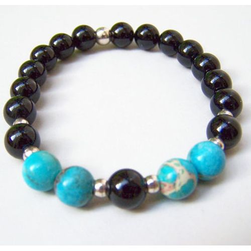 Bracelet Unisexe Extensible En Onyx Noir Pour Hommes, 10mm, Bijoux De Plage En Pierre, À La Mode, Énergie, Sn0098