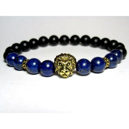 Bracelet Unisexe Lion, Sn0701, Lapis Lazuli Et Onyx, Perles, Bracelets Extensibles, Yoga, Énergie Mala