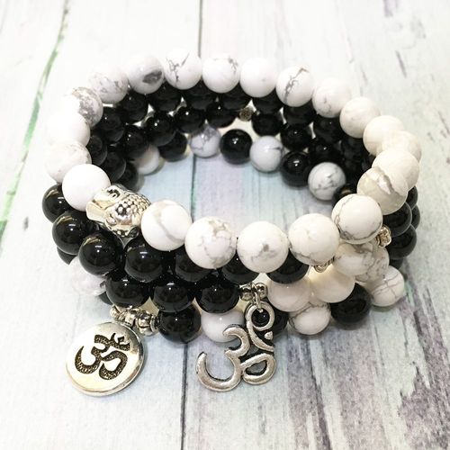Bracelet En Pierre Précieuse, Nouveau Design Luxueux, Onyx Noir De Qualité Aa, Bracelet Spirituel Pour Femmes, Howlite Ohm, Bracelet D'énergie