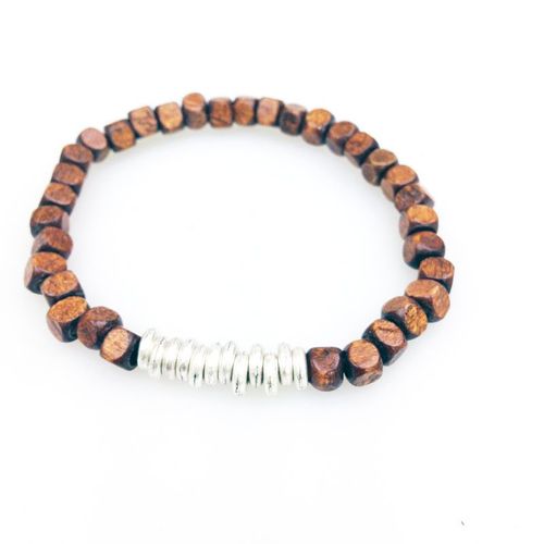 Bracelet À Perles Carrées En Bois Plaqué Argent, Extensible, Pour Femmes Et Hommes, Nouvelle Collection