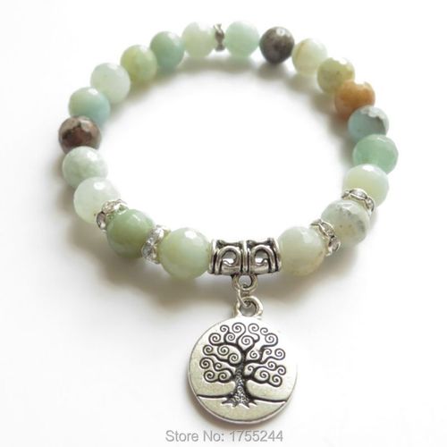 Bracelet Mala Arbre De Vie, Bijoux De Yoga, Méditation, Amazonite, Cadeau Unique D'anniversaire, Sn1121