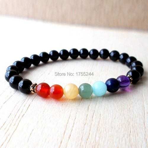 Bracelet Chakra Arc En Ciel En Pierre Naturelle Pour Femmes, Nouveau Bijou Tendance En Onyx Noir, Livraison Gratuite, Sn1125, 2016