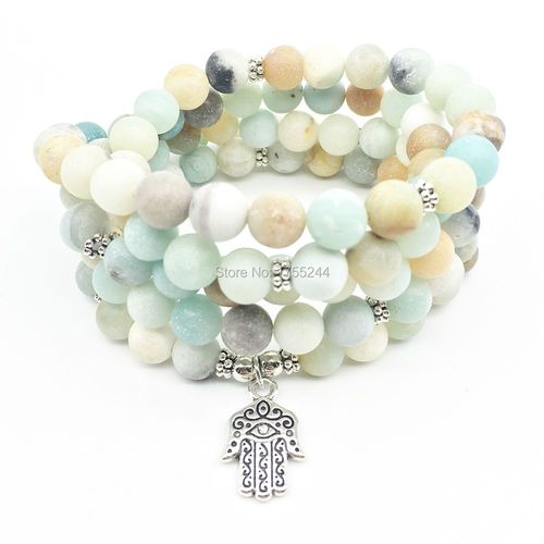 Bracelet Mala Hamsa En Amazonite Naturelle Pour Femmes, Collier Yogi À La Mode, 8mm, Offre Spéciale, Sn1351, 2018, 108