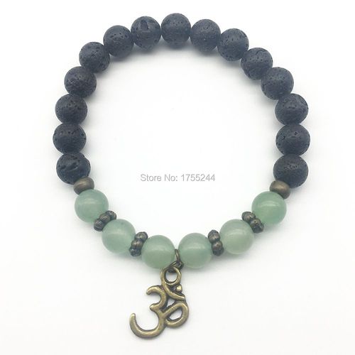 Bracelet D'aventurine Verte Pour Hommes, En Pierre De Lave Naturelle, À La Mode, Équilibre Ohm, Breloque, Vente En Gros, Sn1311