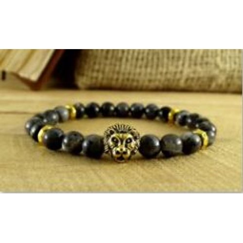 Bracelet En Forme De Lion Pour Homme, Bijoux En Larvikitte, Gris Foncé, Talisman, Cadeau Pour Père, Lion, Bijoux Énergétiques, Sn0699