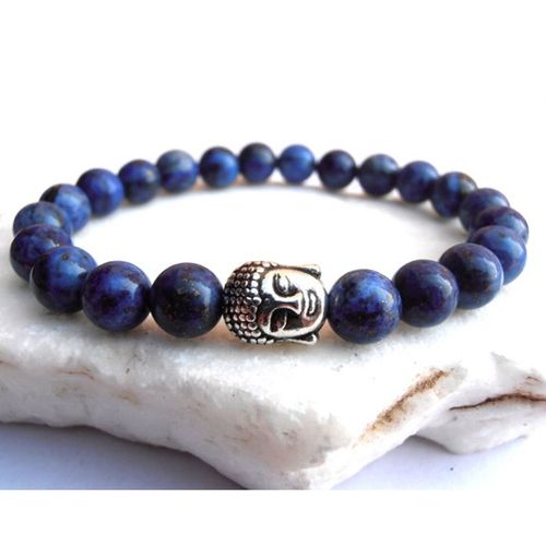 Bracelet Bouddha Lapis Lazuli Pour Hommes, Bracelet Extensible Bouddhiste, Yoga Mala, Sn0569