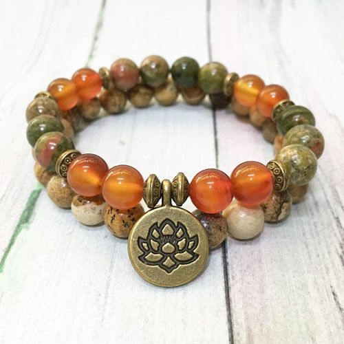 Bracelet Cornaline Naturelle Unakite Pour Femmes, Mg0562, Bijoux Mala, Yoga, Tendance, Spirituel, Énergie Puissante, Ensemble