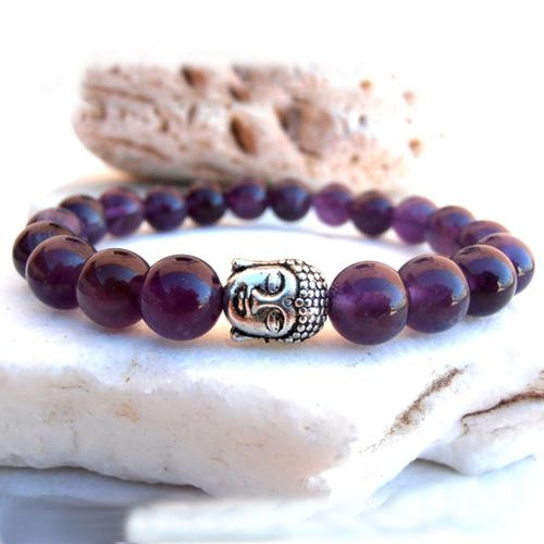 Bracelet Bouddha En Pierre Naturelle Pour Hommes Et Femmes, De Haute Qualité, Violet, De Yoga, Sn0561