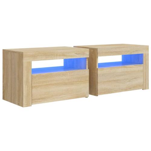 Vidaxl Tables De Chevet 2 Pcs Avec Led Chêne Sonoma 60x35x40 Cm