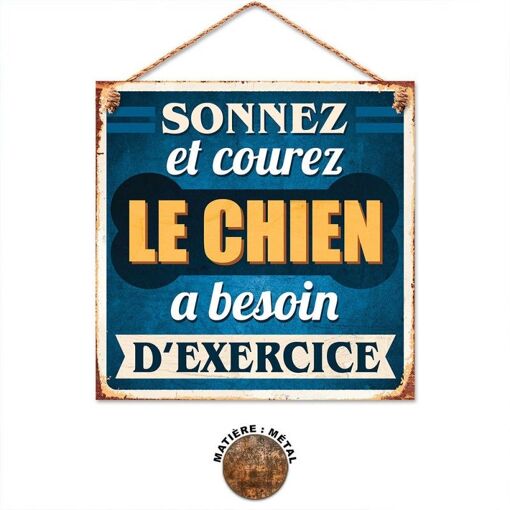 Plaque Métallique Déco "Sonnez Et Courez, Le Chien A Besoin D'Exercice" - STC - Neuf