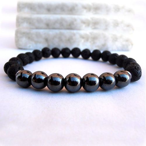 Bracelet De Guérison En Pierre Naturelle Pour Homme, 8mm, En Hématite, Lave, Mala, Sn0107