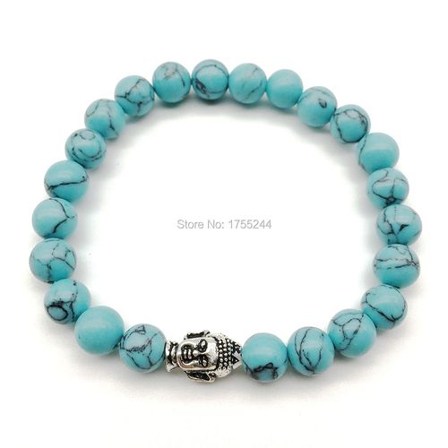 Bracelet Bouddha Tendance, Pierre Naturelle, Bleu, Tuquoise, Yoga, Mala, Équilibre, Bijoux, Vente En Gros, Nouvelle Collection 2018, Sn1260