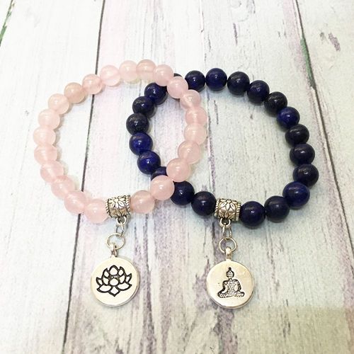 Bracelet En Lapis Lazuli Naturel Pour Couple, Breloque En Pierre, Lotus, Bouddha, À La Mode, Meilleur Cadeau De Mariage, D'anniversaire, Mg0566