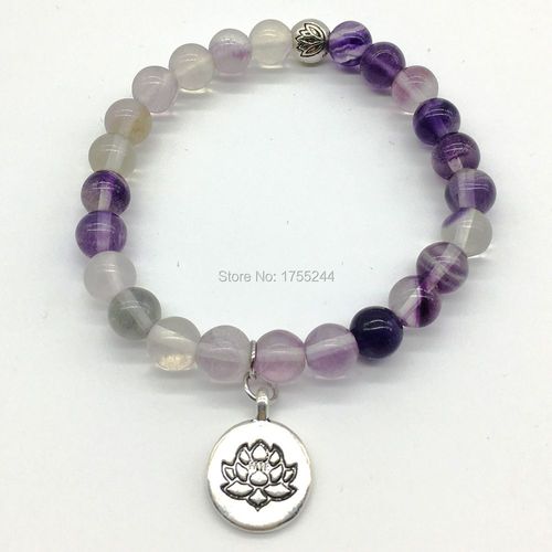 Bracelet De Yoga En Fluorite Pour Femmes, Breloque Lotus, Équilibre De Méditation, Meilleur Cadeau Pour Filles, Offre Spéciale, Sn1187