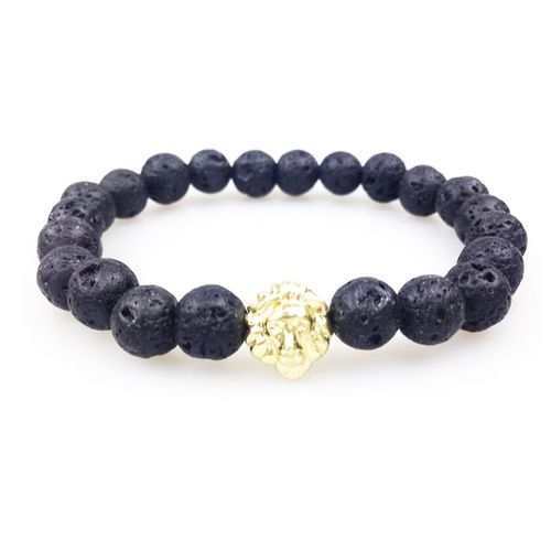 Bracelet Perlé Tête De Lion Pour Hommes, Couleur Rose, Or, Argent, À La Mode, Pierres De Lave, Tendance, Sn0349