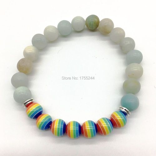 Bracelet 7 Couleurs Bonbon Arc En Ciel De Haute Qualité Sn1212, Perle D'amazonite Mate, Énergie, Guérison, Yoga, Livraison Gratuite