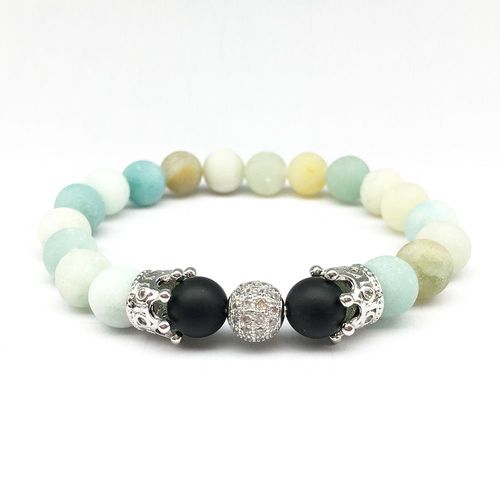 Cz0008 Conception Chaude 2018 Couronne Énergie Bracelet Naturel Noir Onyx Mat Amazonite Bijoux Femmes Équilibre Yoga Bracelet En Gros