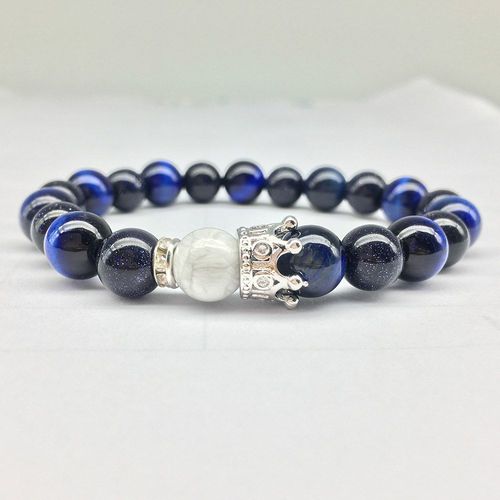 Bracelet Couronne En Pierre D'oeil De Tigre Bleu Naturel Pour Hommes, Nouveau Design 2018, Bracelet En Pierre D'énergie, Bracelet D'équilibre, Vente En Gros, Cz0034