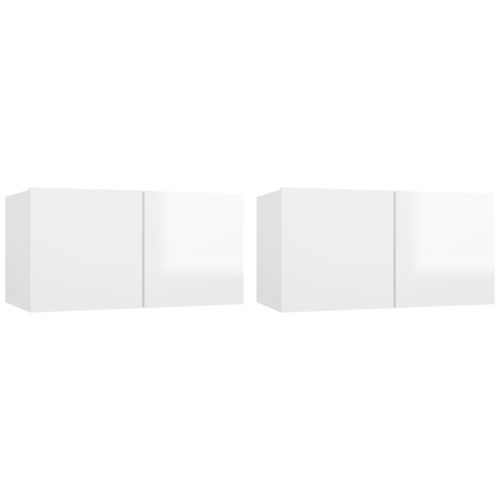 Vidaxl Meubles Tv Suspendus 2 Pcs Blanc Brillant 60x30x30 Cm