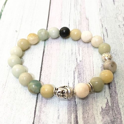 Bracelet En Forme De Tête De Bouddha, Fait À La Main, Énergie, Amazonite Naturelle, Élimination Des Émotions, Livraison Gratuite