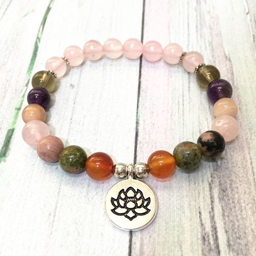Bracelet 7 Chakra En Cristal Rose Pour Femmes, Bijou En Pierre Naturelle De Haute Qualité, Breloque Lotus, Équilibre, Yoga, Mg0574