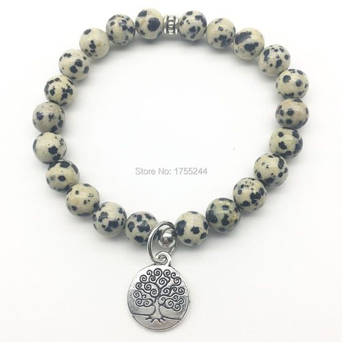 Bracelet En Jaspe Dalmatien Pour Hommes, Bijoux Tendance, De Haute Qualité, En Pierre Naturelle, Arbre De Vie, Breloque, Vente En Gros, Sn1313