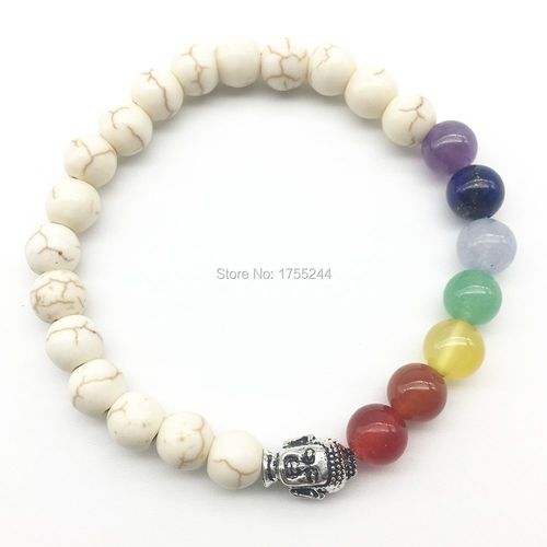 Bracelet De Créateur 7 Chakra Pour Femmes, Bijoux De Guérison Bouddhiste, Couleur Blanche Turquoise, Tête De Bouddha, Vente En Gros, Sn1300