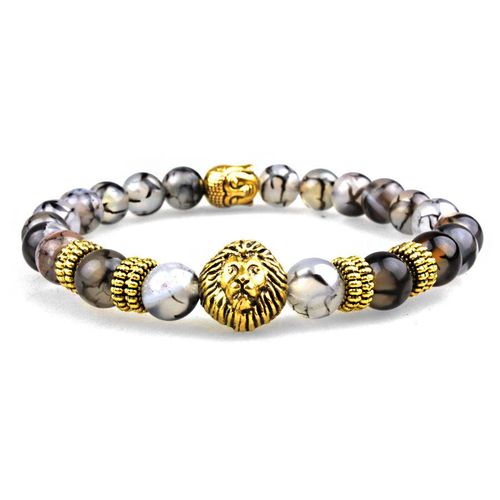 Nouveau Bracelet Lion Et Bouddha Couleur Or, Bracelet Extensible, Ligne Noire, Pierre Mala Bouddha, Sn0630