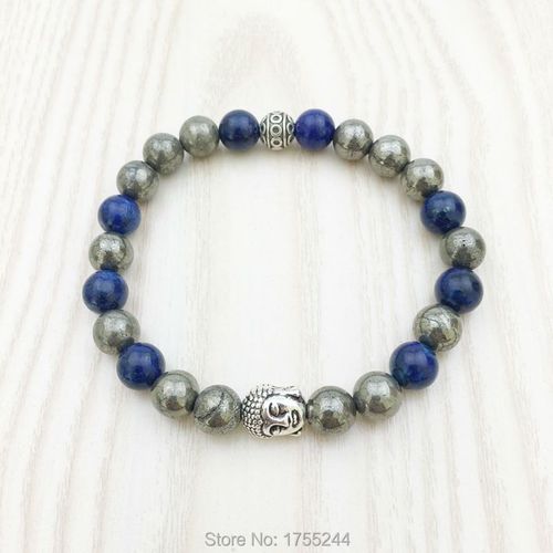 Bracelet Bouddha En Perles Pour Hommes, Accessoire De Yoga Mala, Pyrite, Lapis Lazuli, Cadeau Pour Lui, Sn1094