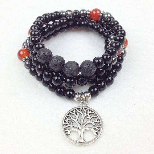 Bracelet En Pierre De Lave Pour Femmes, Top De Styliste, Noir, Onyx, Cornaline, Arbre De Vie, Colliers, Livraison Gratuite, Sn0432