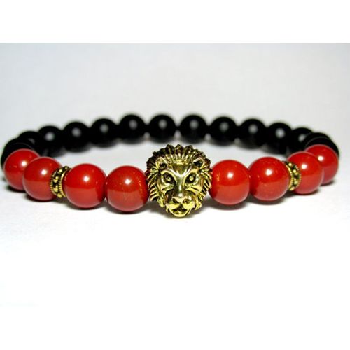 Bracelet Unisexe Lion Pierre Rouge Onyx, Bracelet Extensible Pierre Yoga Mala, Bracelet Perlé Pour Femmes Sn0702