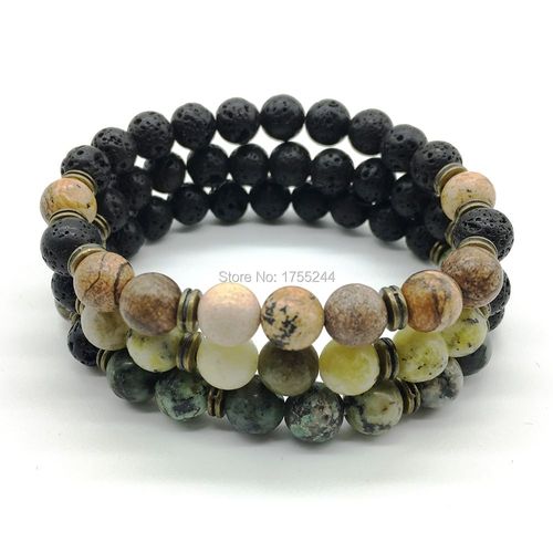 Nouveau Bracelet En Pierre Naturelle Pour Hommes, Perle D'énergie, Lave Africaine, Pierre Turquoise, Guérison, Yoga, Vente En Gros