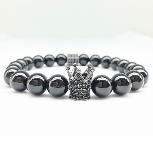 Bracelet Avec Couronne En Zircon Et Onyx Noir Pour Homme, Puissant Et À La Mode, Nouveau Design, Cz0046, 2018