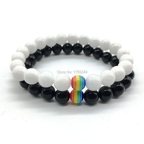Bracelet À Perles Chakra Arc En Ciel Sn1208, Nouveau Design, Énergie, Onyx Noir, Coquille Blanche, Pierre De Guérison, Yoga, Vente En Gros