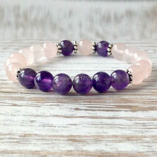 Bracelet En Pierre Rose Violet, Perles Mala, Cristaux De Guérison, Bijoux Chakra En Forme De C¿Ur, Offre Spéciale, Sn1067