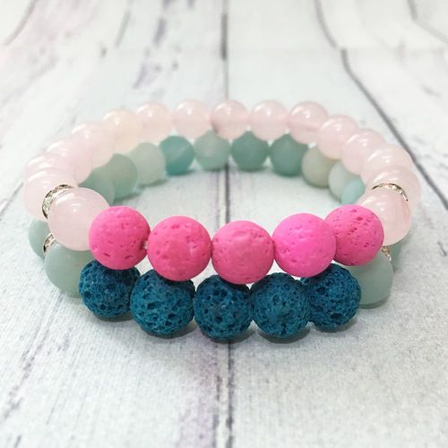 Bracelet De Couple En Pierre Naturelle De Lave Chaude, Haute Qualité, Amazonite Mate, Quartz Rose Perlé, Meilleur Bijou D'amitié