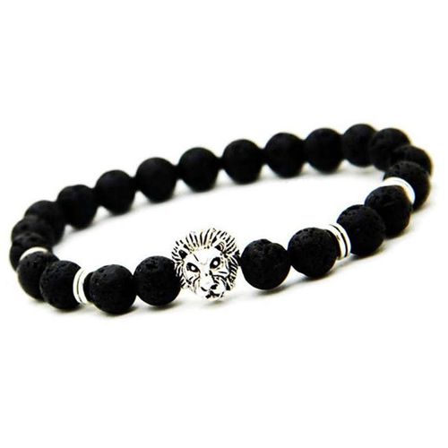 Bracelet De Lave Avec Tête De Lion Pour Homme, Accessoire Avec Perles De Lave Noire, Cadeau, Sn0693